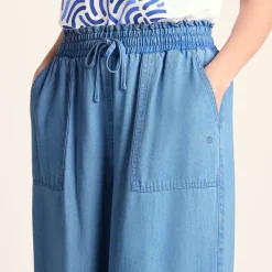 Lucy Womens Wide Leg Denim Look Trousers - Faded Indigo