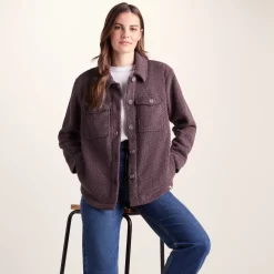 Maxine Womens Supersoft Sherpa Fleece Shacket - Dark Mauve