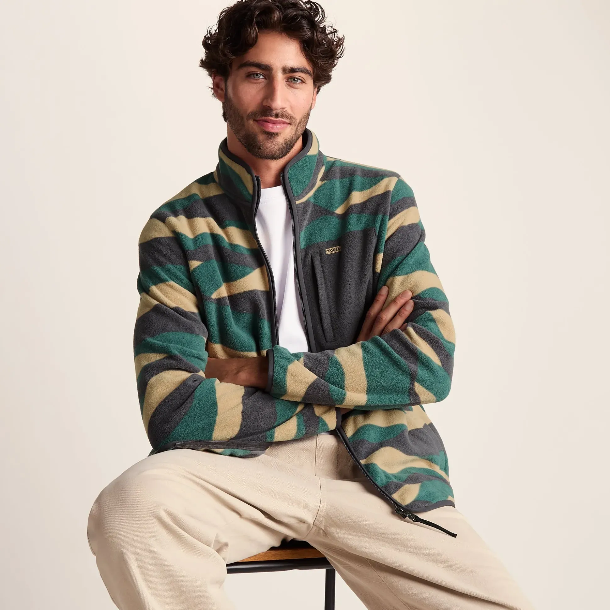 Miles Mens Relaxed Fit Microfleece Jacket - Sand Landscape Print