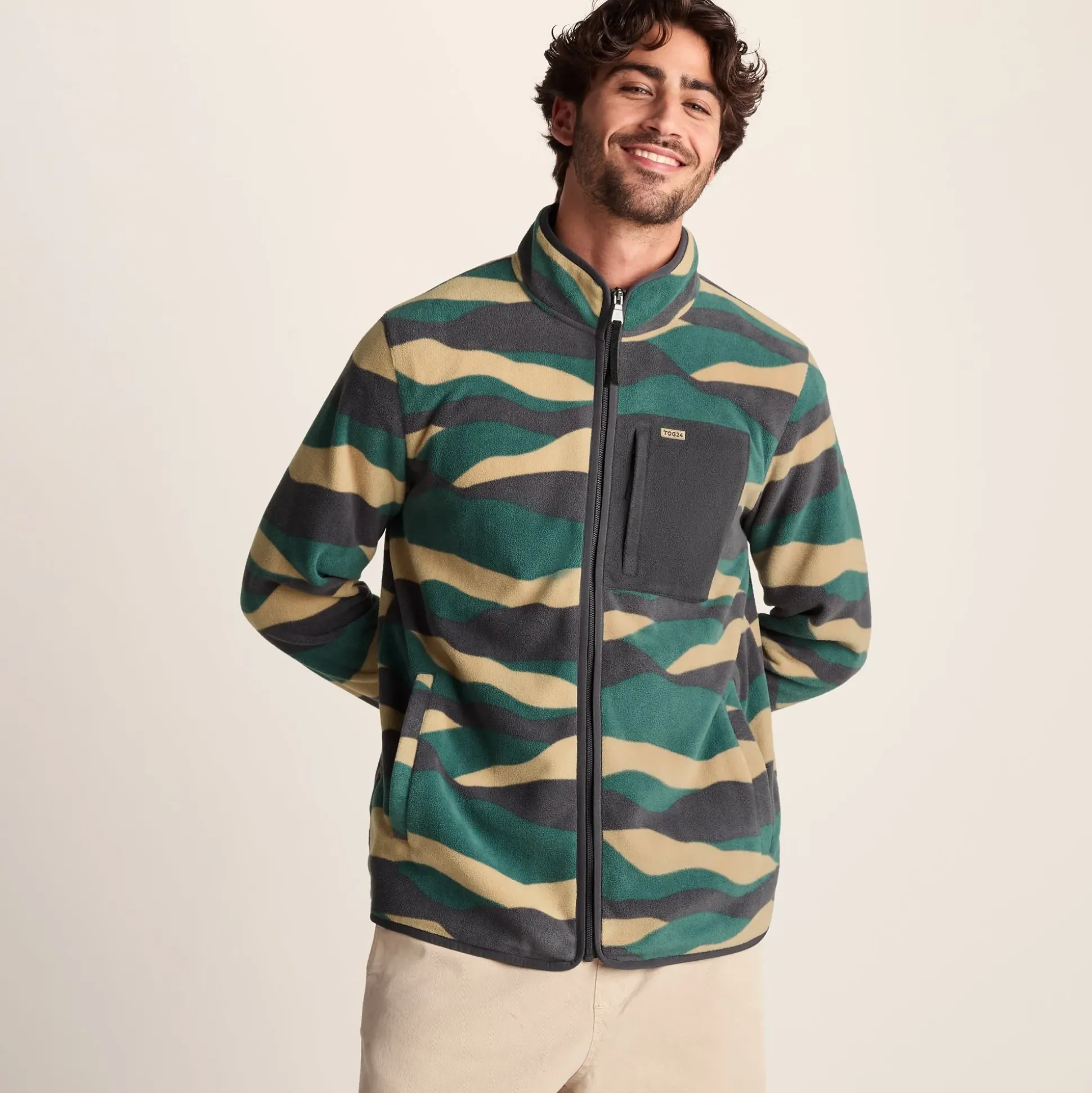 Miles Mens Relaxed Fit Microfleece Jacket - Sand Landscape Print