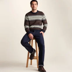 Milo Mens Fairisle Inspired Crew Knit Jumper - Deepest Blue Fairisle