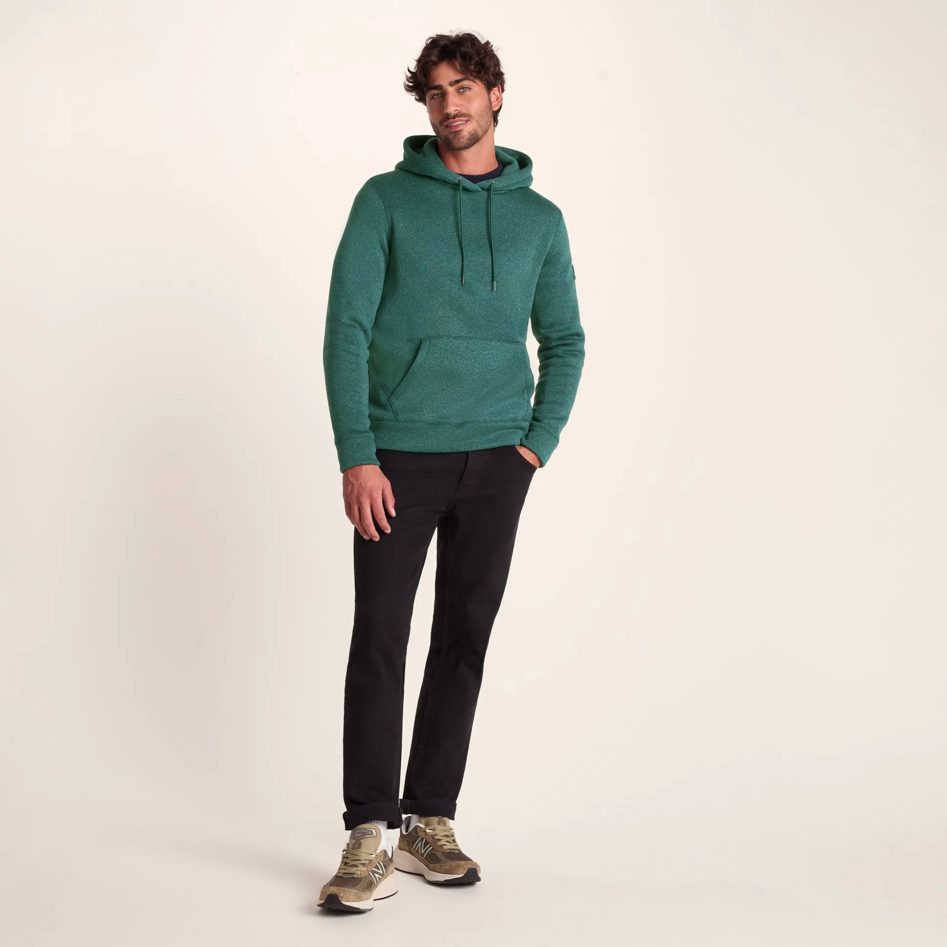 Mosby Mens Supersoft Knitlook Fleece Hoody - Dark Turquoise Marl