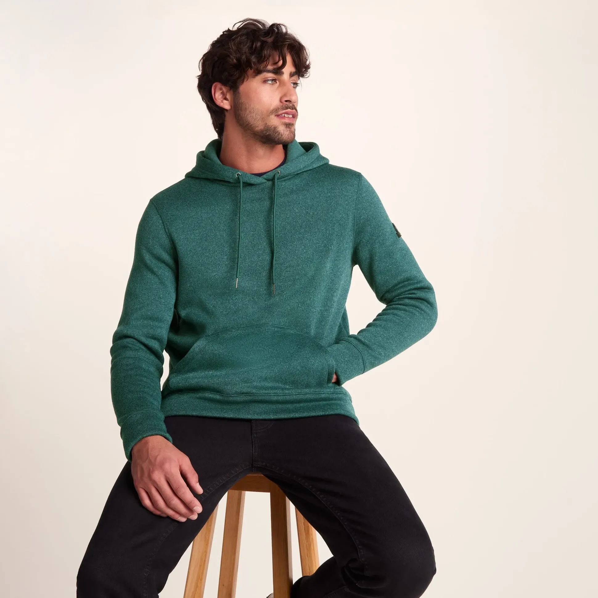 Mosby Mens Supersoft Knitlook Fleece Hoody - Dark Turquoise Marl