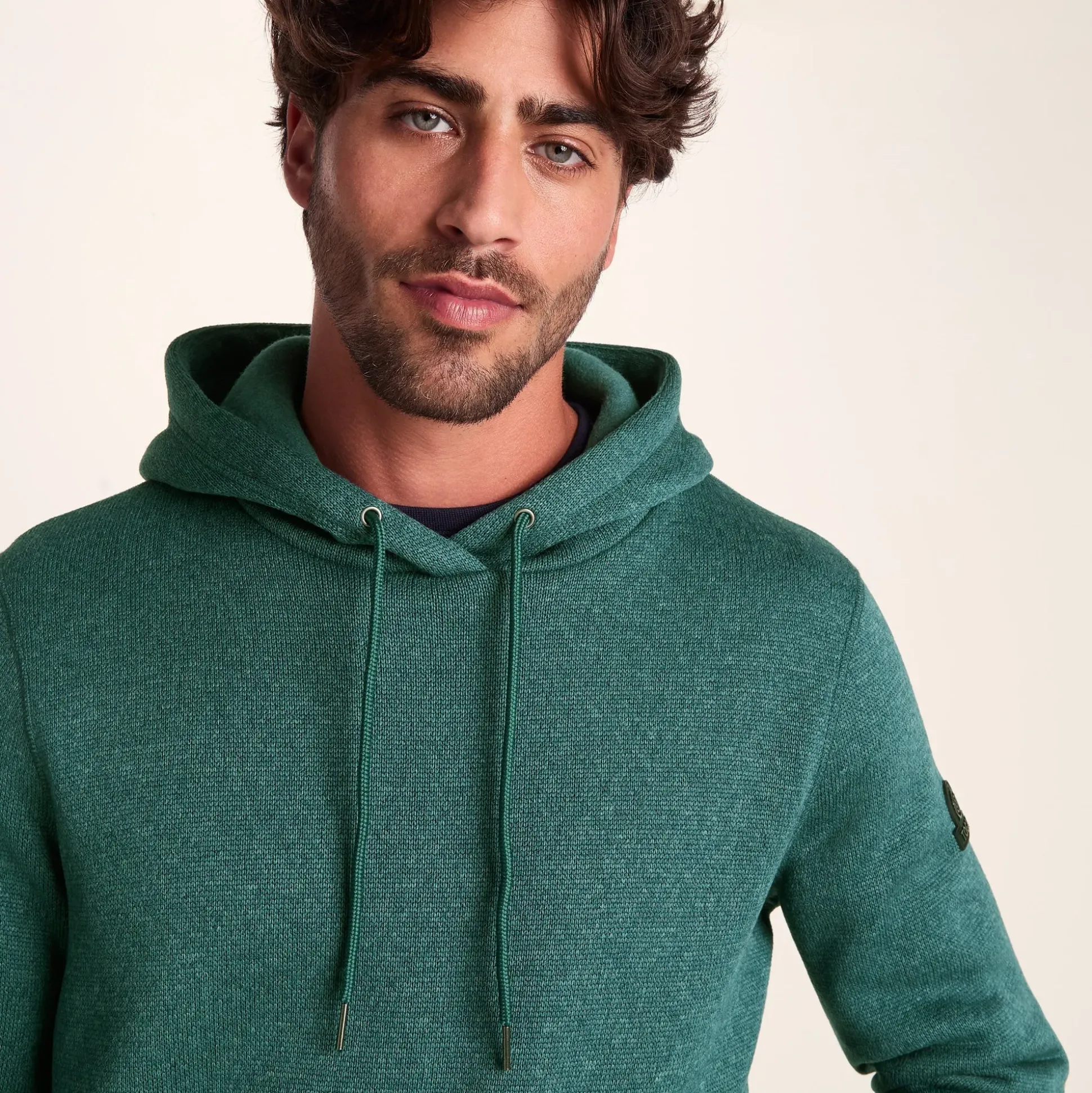 Mosby Mens Supersoft Knitlook Fleece Hoody - Dark Turquoise Marl