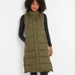 Newall Womens Long Padded Gilet - Khaki