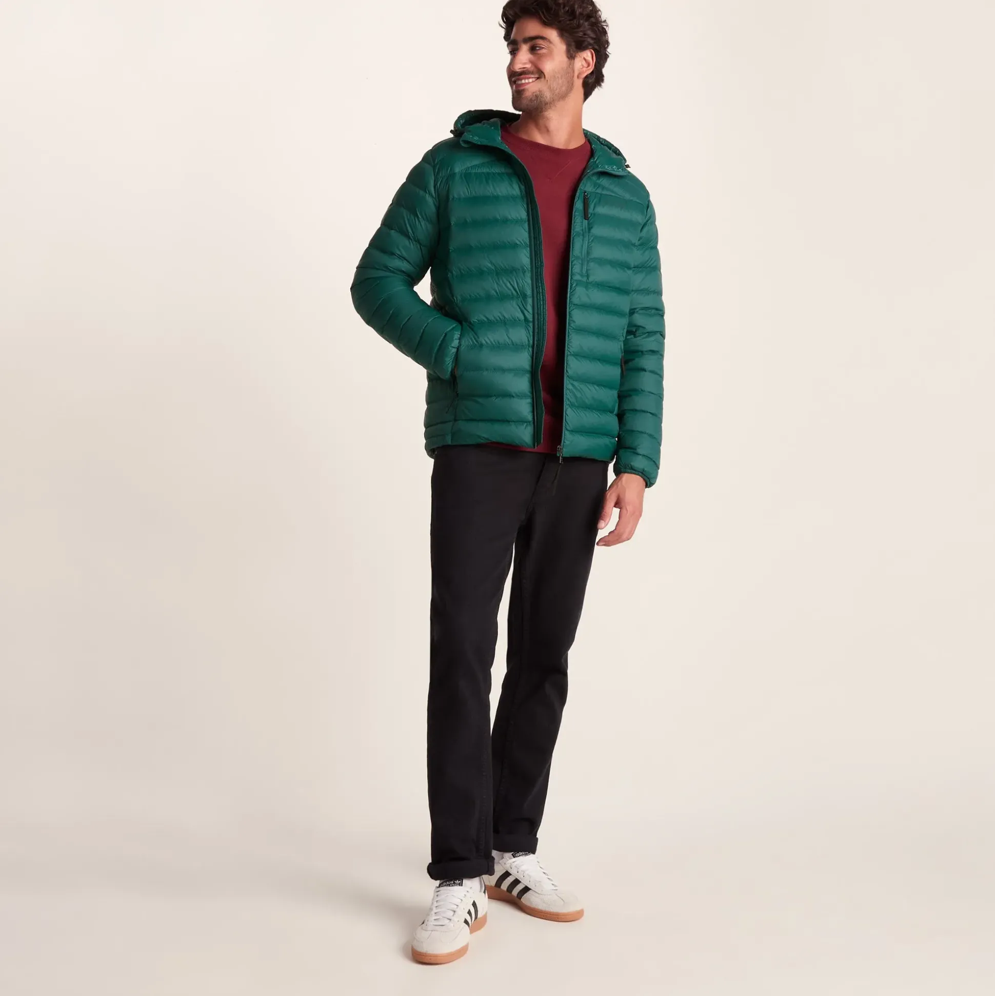 North Mens RDS Certified Down Hooded Jacket - Evergreen