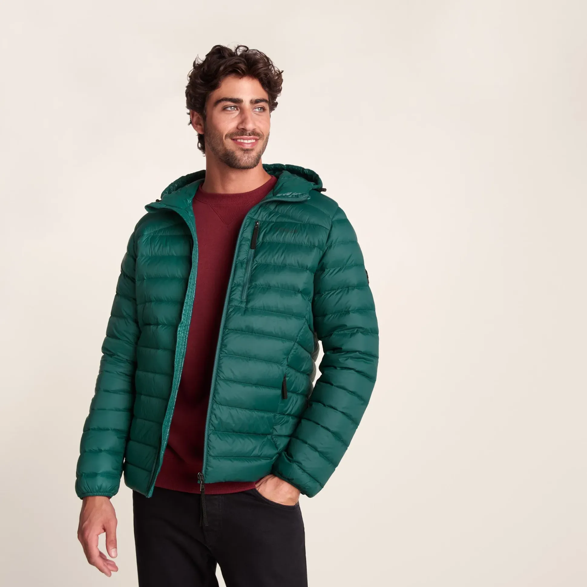 North Mens RDS Certified Down Hooded Jacket - Evergreen