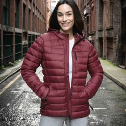 North Womens RDS Certified Down Hooded Jacket - Burgundy