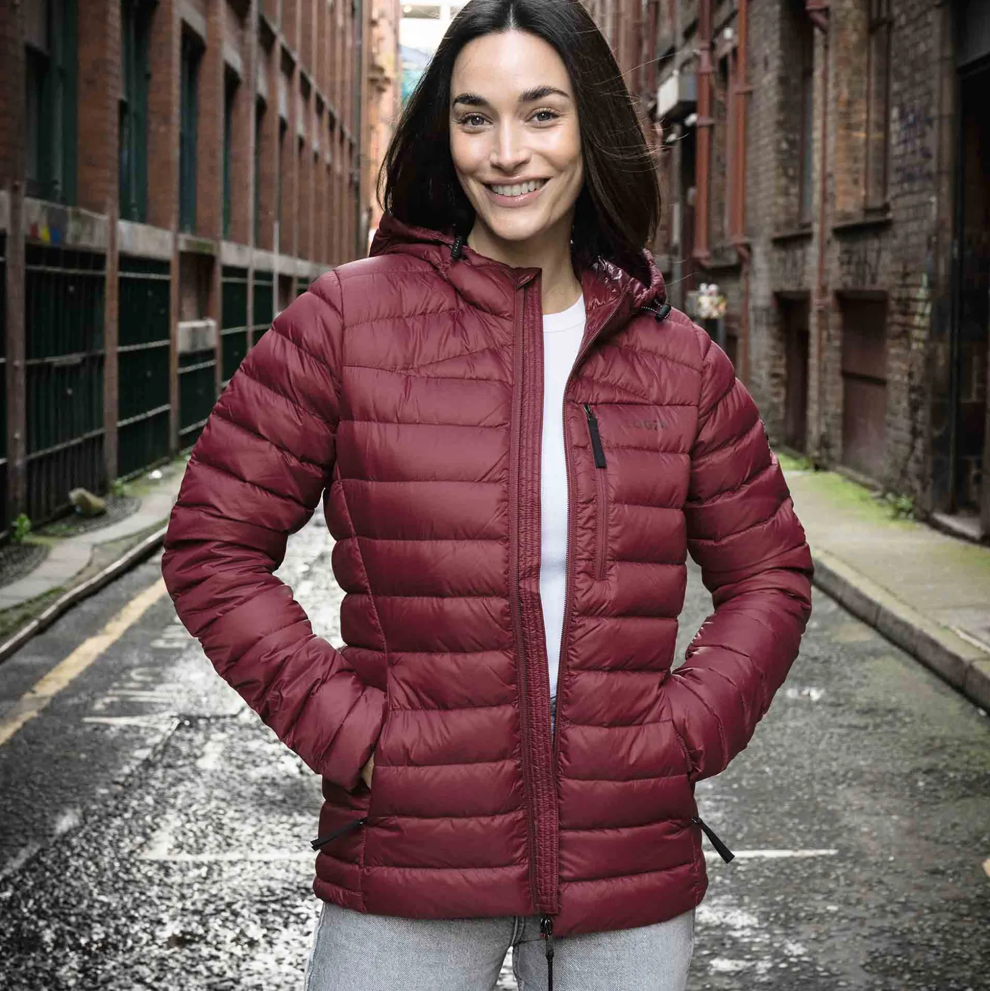 North Womens RDS Certified Down Hooded Jacket - Burgundy