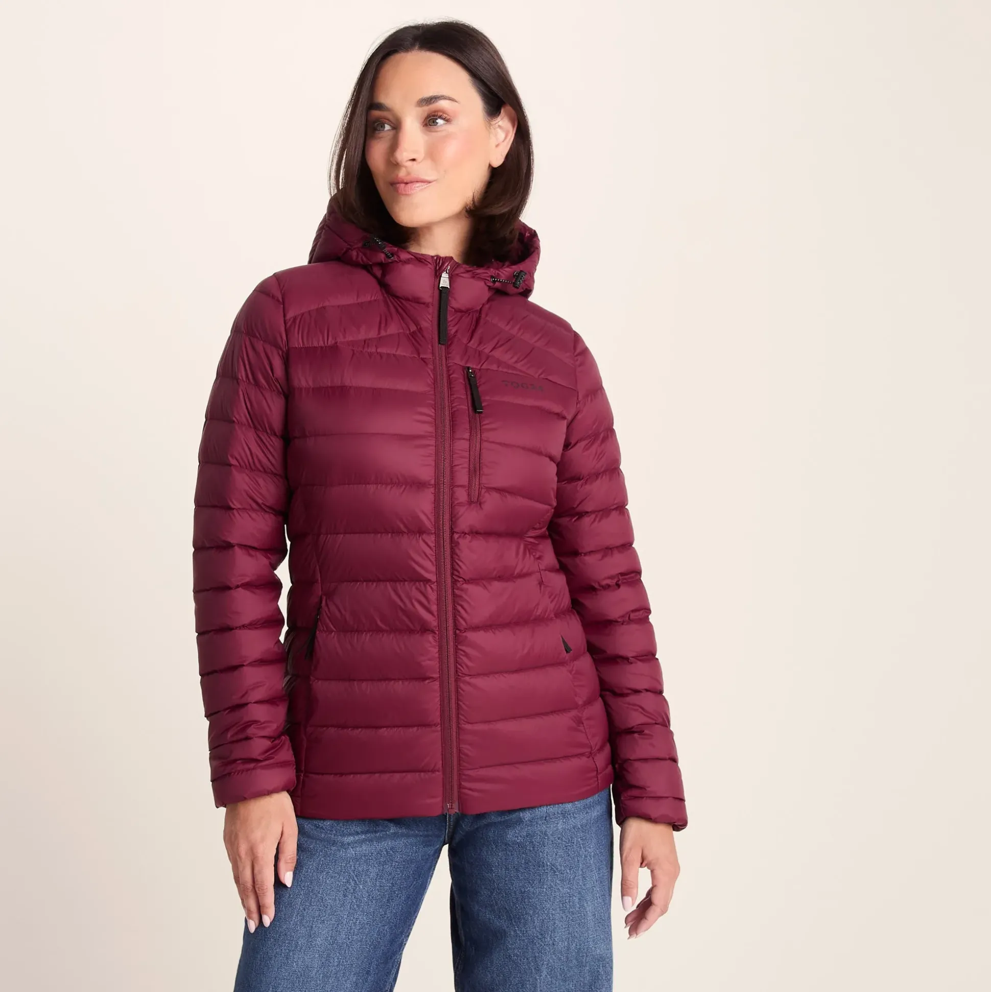 North Womens RDS Certified Down Hooded Jacket - Burgundy