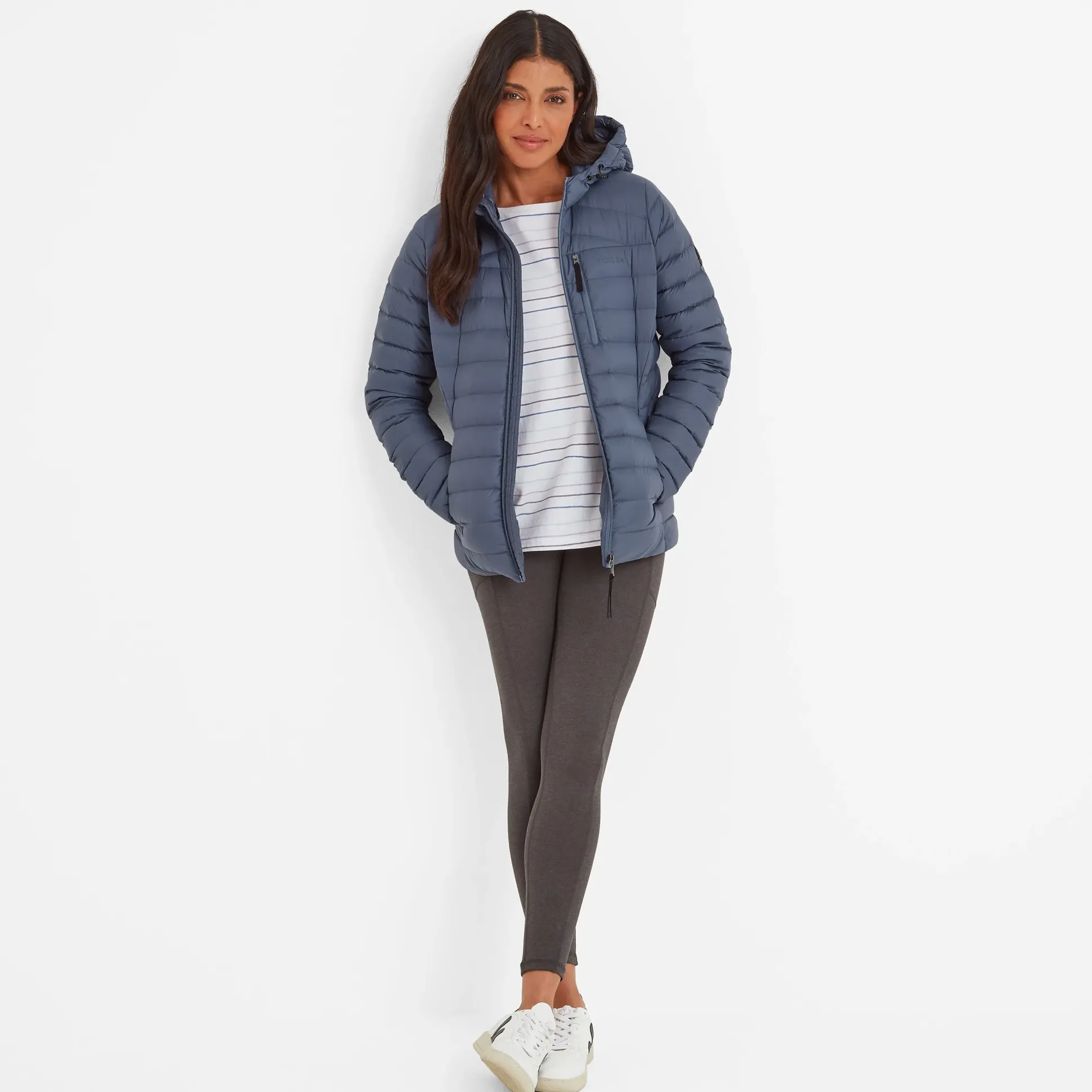 North Womens RDS Certified Down Hooded Jacket - Blue Stone