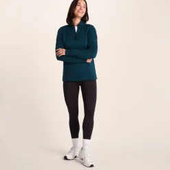 Pearson Womens Knitlook Quarter Zip Fleece - Deep Teal Marl