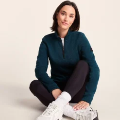 Pearson Womens Knitlook Quarter Zip Fleece - Deep Teal Marl