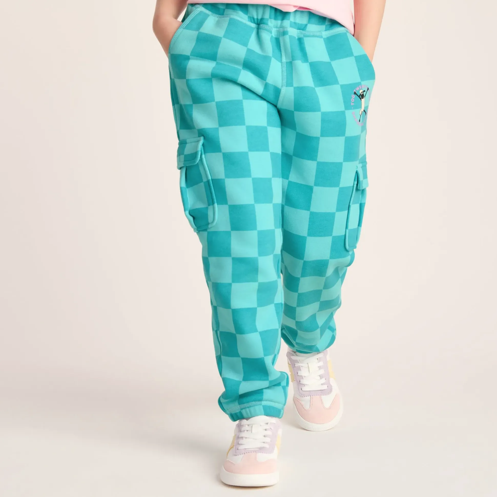 Polypay Kids Shaun the Sheep Sweat Pant - Spearmint/Bubblegum Checkerboard