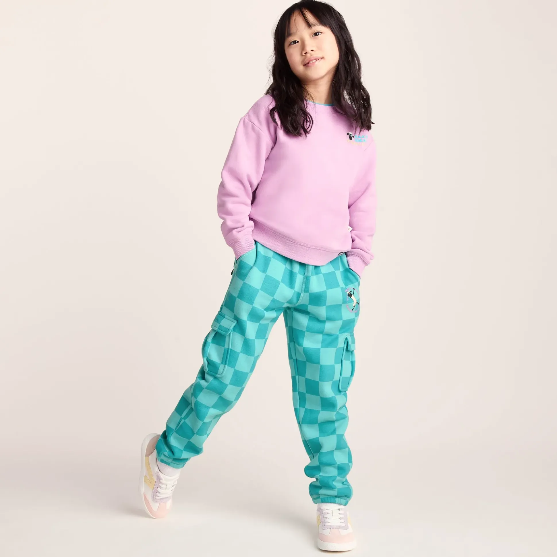 Polypay Kids Shaun the Sheep Sweat Pant - Spearmint/Bubblegum Checkerboard