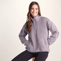 Priya Womens Relaxed Fit Sherpa Fleece Zip Neck - Lavender Grey