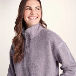 Priya Womens Relaxed Fit Sherpa Fleece Zip Neck - Lavender Grey