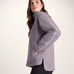 Priya Womens Relaxed Fit Sherpa Fleece Zip Neck - Lavender Grey