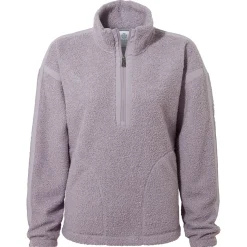 Priya Womens Relaxed Fit Sherpa Fleece Zip Neck - Lavender Grey