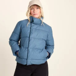 Radcliffe Womens Gingham Check Insulated Padded Jacket - Navy/Grey Gingham