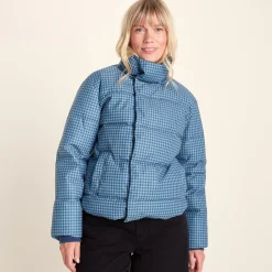 Radcliffe Womens Gingham Check Insulated Padded Jacket - Navy/Grey Gingham