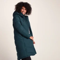 Raleigh Luxe Womens Long Shower Resistant Down Insulated Jacket - Petrol Green