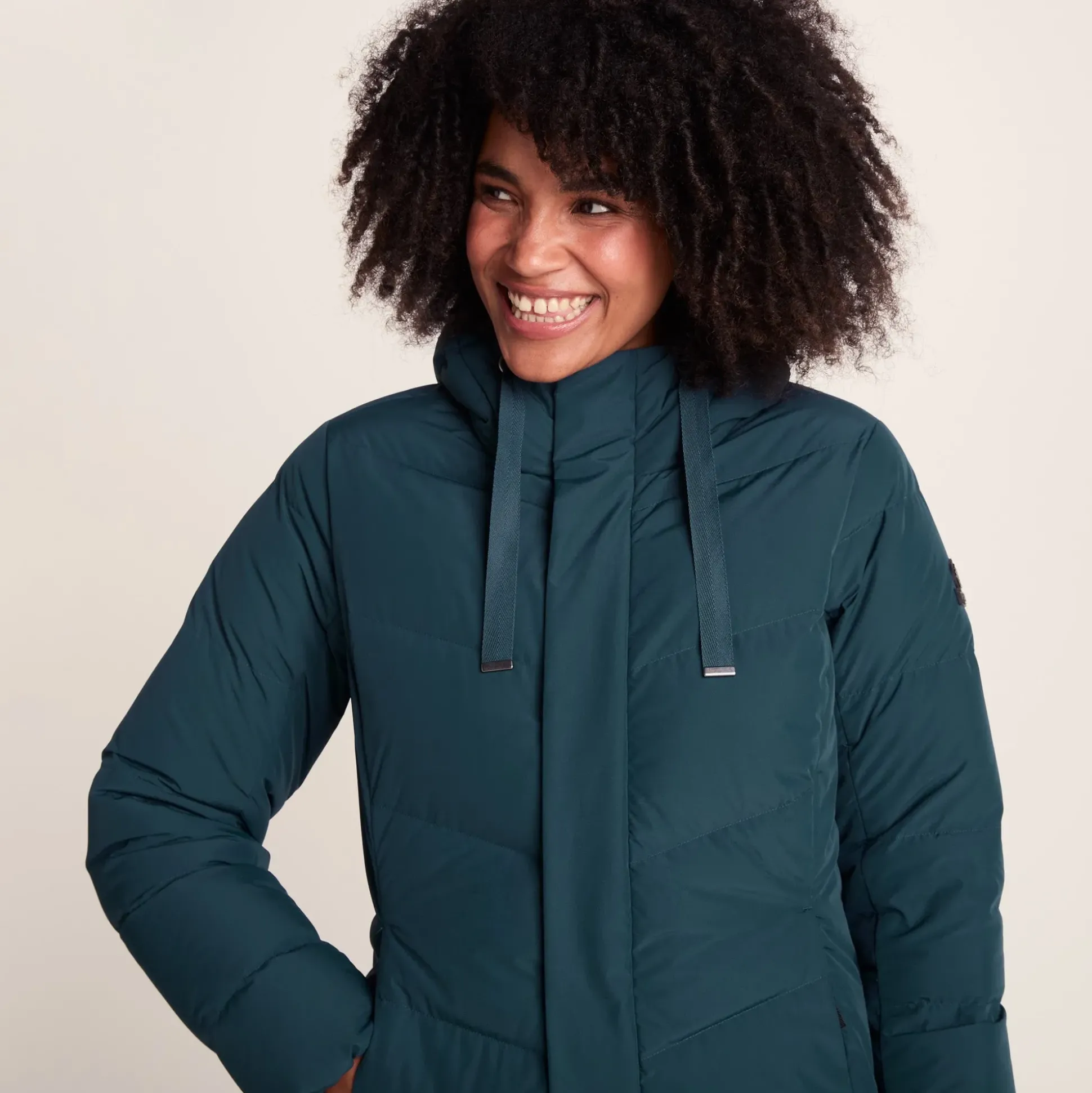 Raleigh Luxe Womens Long Shower Resistant Down Insulated Jacket - Petrol Green