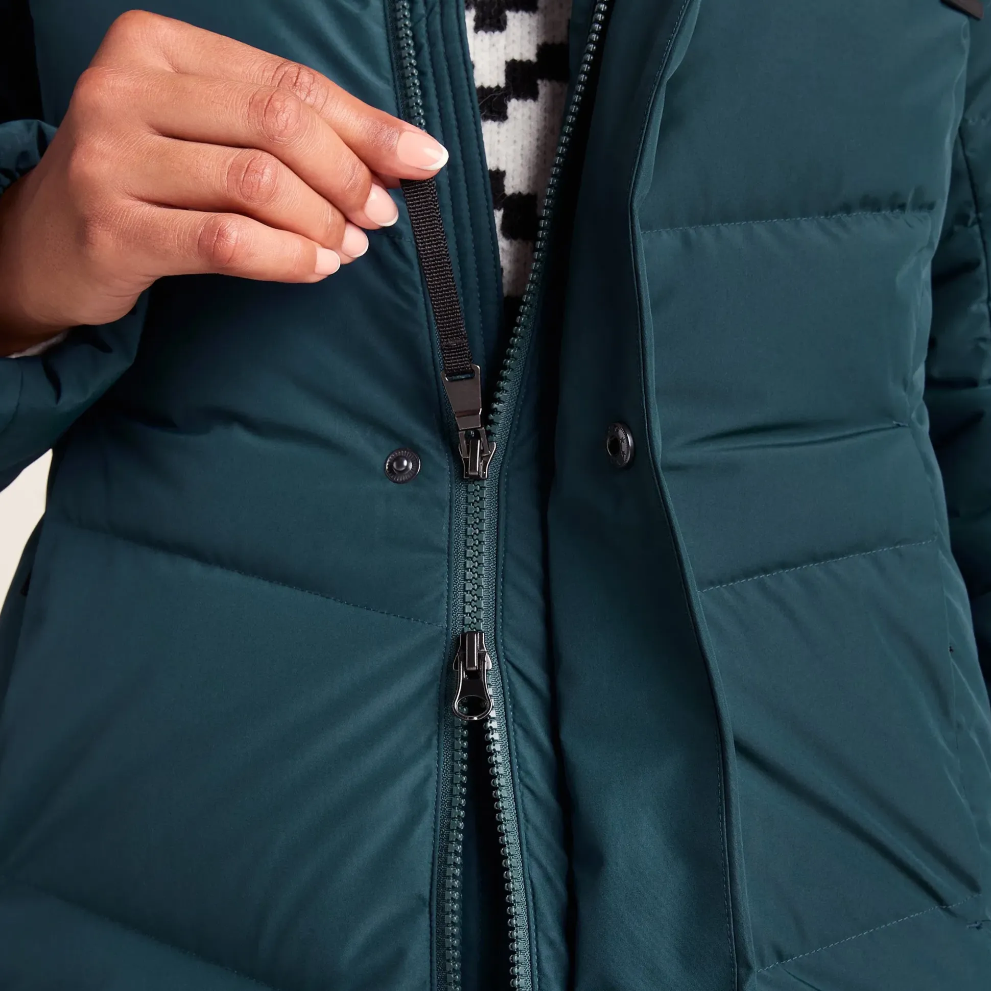Raleigh Luxe Womens Long Shower Resistant Down Insulated Jacket - Petrol Green