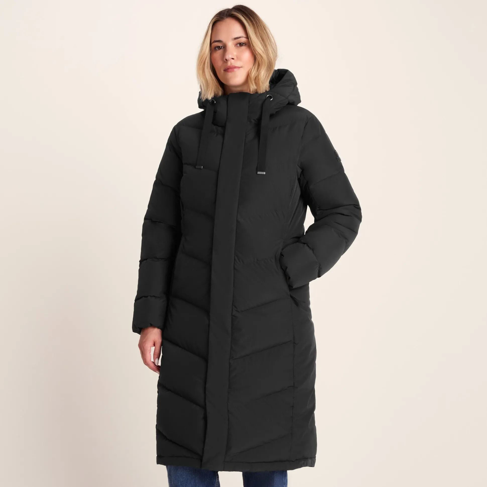 Raleigh Luxe Womens Long Shower Resistant Down Insulated Jacket - Black