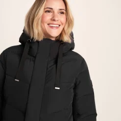 Raleigh Luxe Womens Long Shower Resistant Down Insulated Jacket - Black