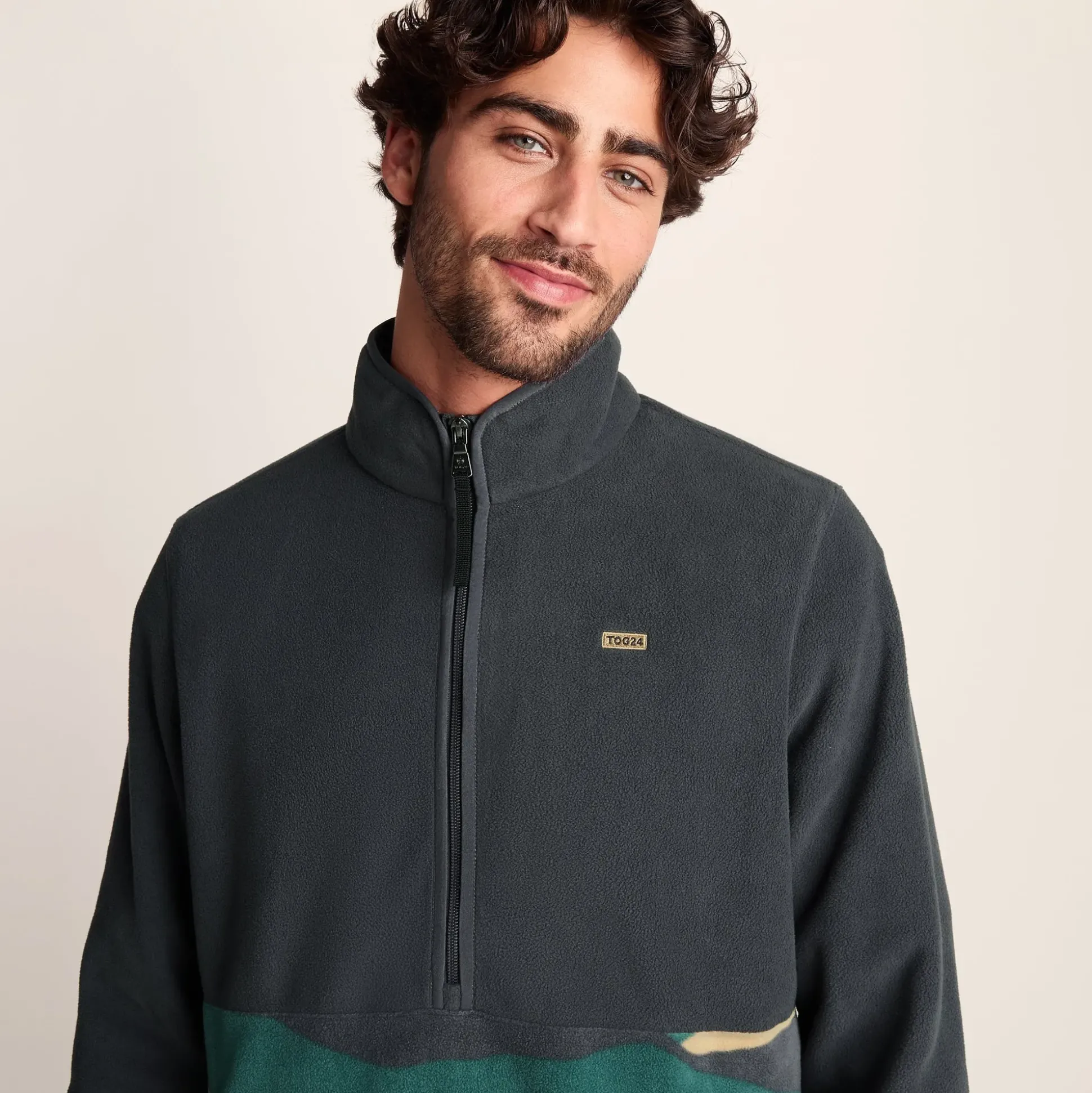 Ryle Mens Relaxed Fit Microfleece Zip Neck - Deep Slate