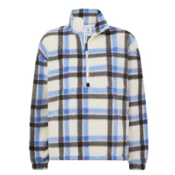 Sara Womens Relaxed Fit Sherpa Fleece Zip Neck - Cobalt & Brown Check