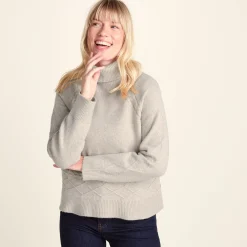 Serena Womens Cable Knit Roll Neck Jumper - Light Beige Melange