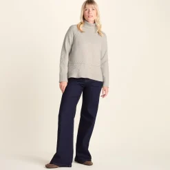 Serena Womens Cable Knit Roll Neck Jumper - Light Beige Melange