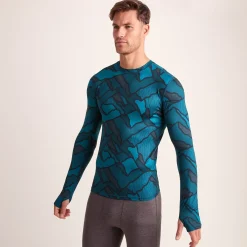 Snowdon Mens Thermal Crew Neck Base Layer - Dark Turquoise Abstract Mountain Print