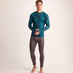 Snowdon Mens Thermal Crew Neck Base Layer - Dark Turquoise Abstract Mountain Print