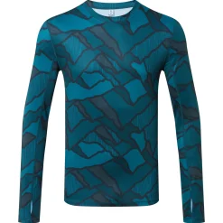 Snowdon Mens Thermal Crew Neck Base Layer - Dark Turquoise Abstract Mountain Print