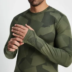 Snowdon Mens Thermal Crew Neck Base Layer - Khaki Camo Print
