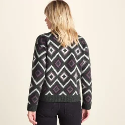 Solana Womens Chunky Fairisle Inspired Knit Jumper - Dark Grey Melange