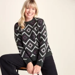 Solana Womens Chunky Fairisle Inspired Knit Jumper - Dark Grey Melange