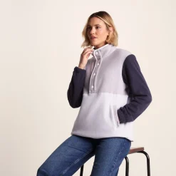 Symes Womens Relaxed Fit 1/2 Neck Microfleece Pullover - Lavender Grey/Oxford Blue