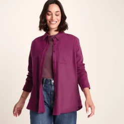 Teiga Womens Long Sleeve Cotton Flannel Shirt - Washed Burgundy