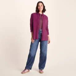 Teiga Womens Long Sleeve Cotton Flannel Shirt - Washed Burgundy
