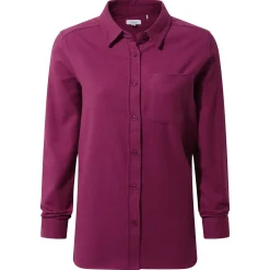 Teiga Womens Long Sleeve Cotton Flannel Shirt - Washed Burgundy