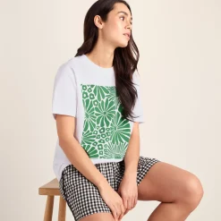 Trissy Womens Premium Supersoft Relaxed Fit T-Shirt - Optic White/Green