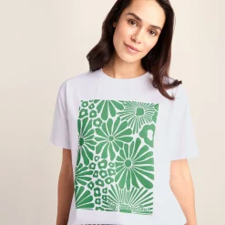 Trissy Womens Premium Supersoft Relaxed Fit T-Shirt - Optic White/Green