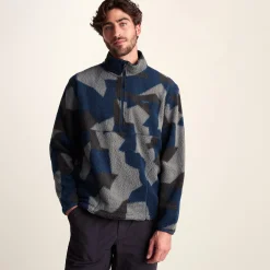 Zermatt Mens Relaxed Fit Sherpa Fleece Zip Neck - Blue Geo Camo Print