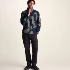 Zermatt Mens Relaxed Fit Sherpa Fleece Zip Neck - Blue Geo Camo Print