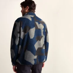 Zermatt Mens Relaxed Fit Sherpa Fleece Zip Neck - Blue Geo Camo Print